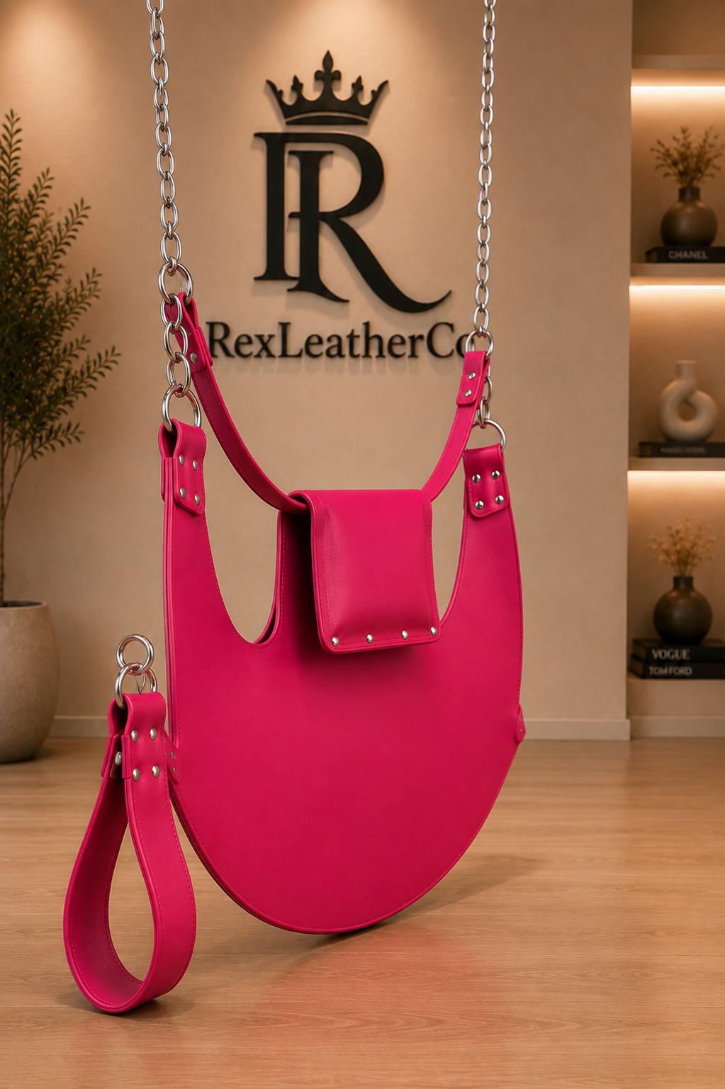 Handmade Pink Leather Hanging Sling, Adjustable Suspension Swing, Genuine Leather Decor