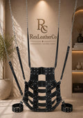 Black Leather Hanging Swing, Handmade Suspension Seat, Adjustable Straps, Custom Furniture, Interior Decor