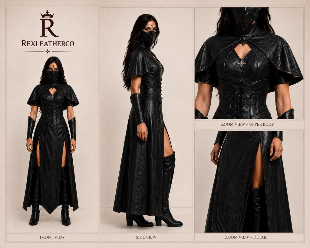 Handmade Black Leather Warrior Costume, Gothic Fantasy Dress, Cosplay Armor (Custom Sizing)