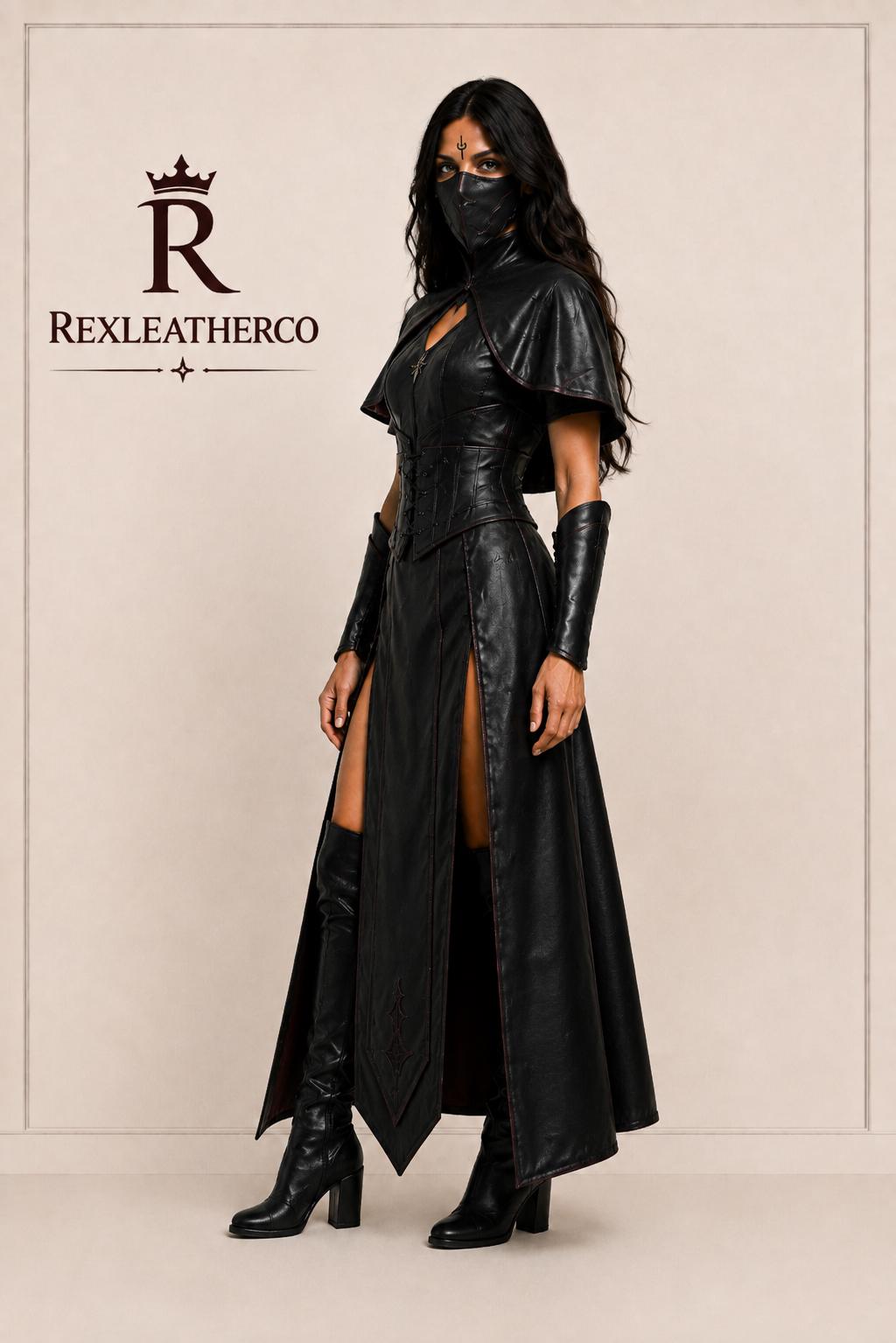 Handmade Black Leather Warrior Costume, Gothic Fantasy Dress, Cosplay Armor (Custom Sizing)