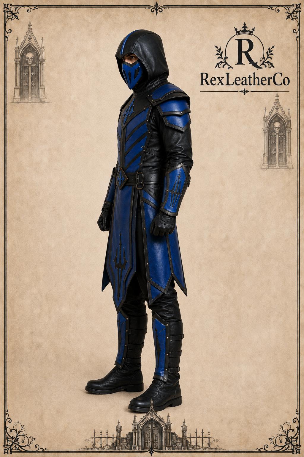 Handmade Blue Black Leather Warrior Costume, Gothic Fantasy Armor, Medieval Cosplay Suit