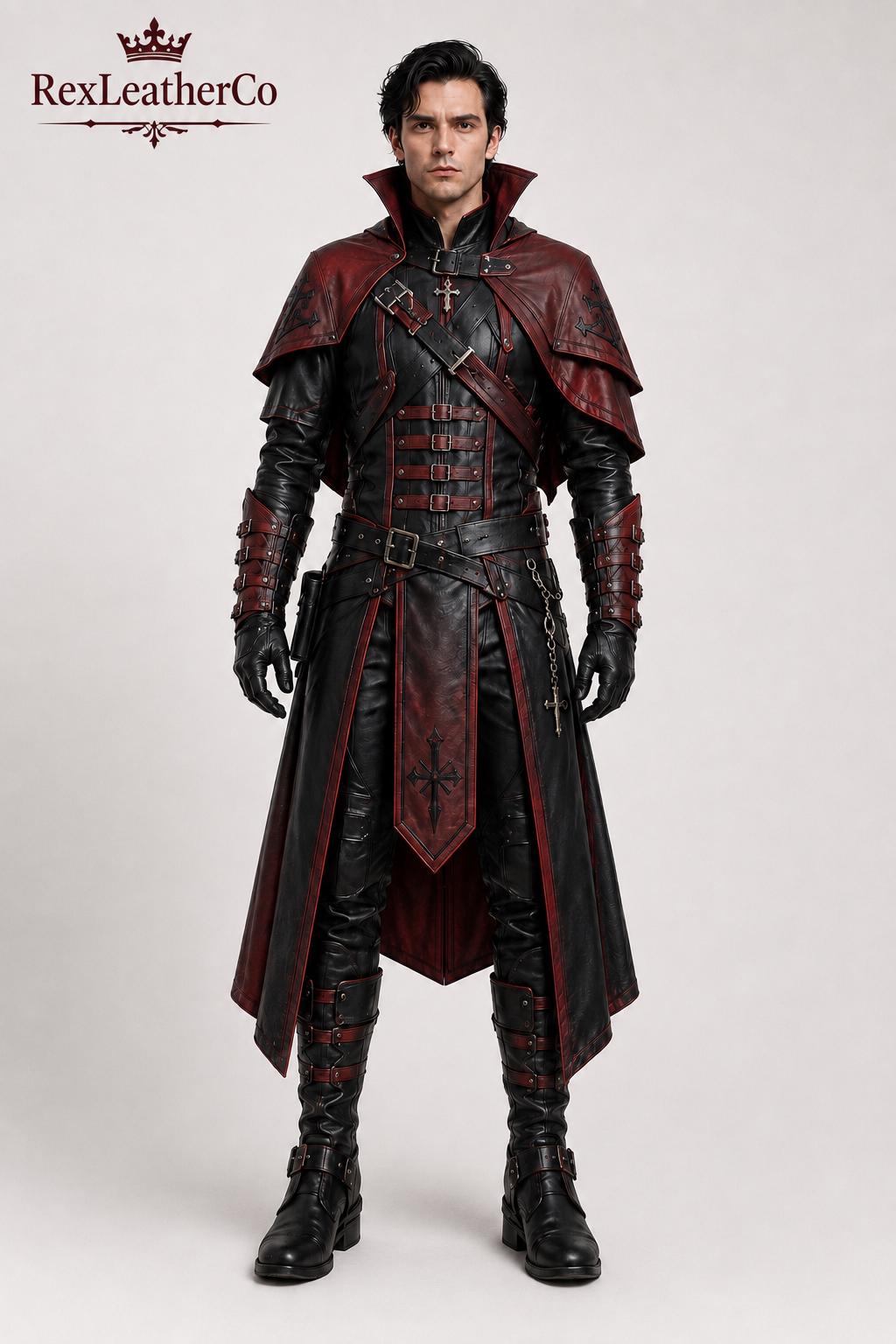 Gothic Leather Vampire Costume, Medieval Fantasy Armor, Steampunk Cosplay Outfit (Custom Sizing)