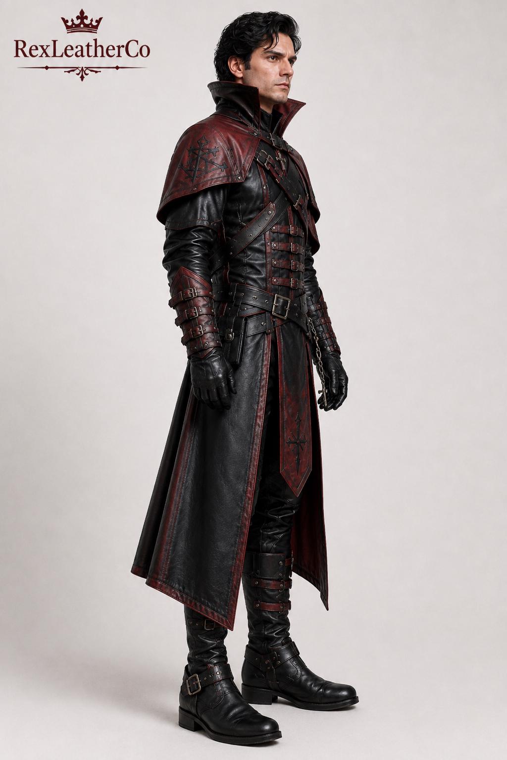 Gothic Leather Vampire Costume, Medieval Fantasy Armor, Steampunk Cosplay Outfit (Custom Sizing)