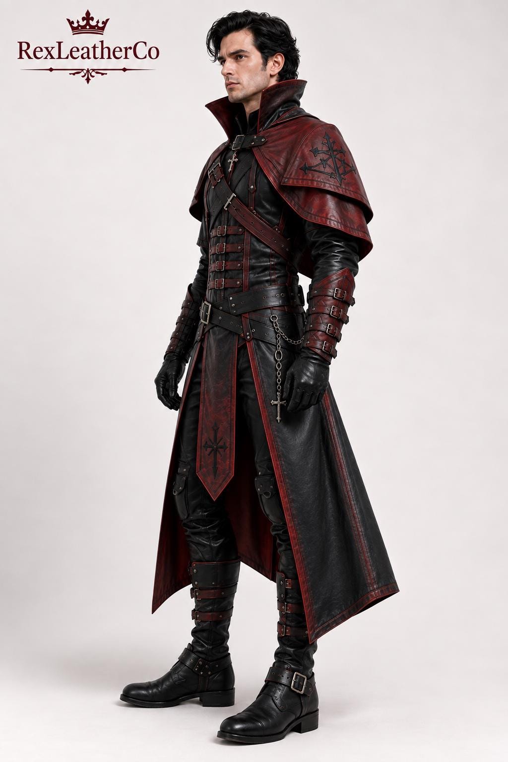 Gothic Leather Vampire Costume, Medieval Fantasy Armor, Steampunk Cosplay Outfit (Custom Sizing)