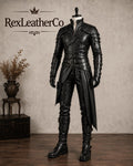 Handmade Black Leather Fantasy King Costume, Gothic Medieval Armor, Gold Detailing (Men's)