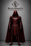 Handmade Dark Red Leather Fantasy Warrior Costume, Hooded Gothic LARP Outfit