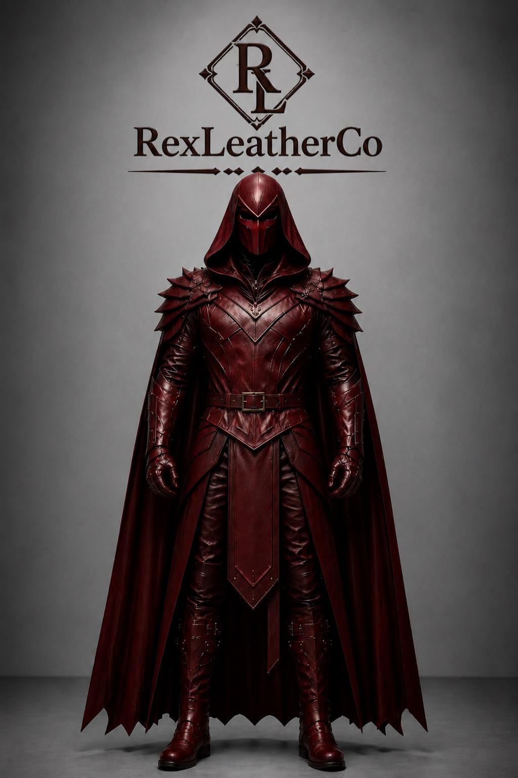 Handmade Dark Red Leather Fantasy Warrior Costume, Hooded Gothic LARP Outfit