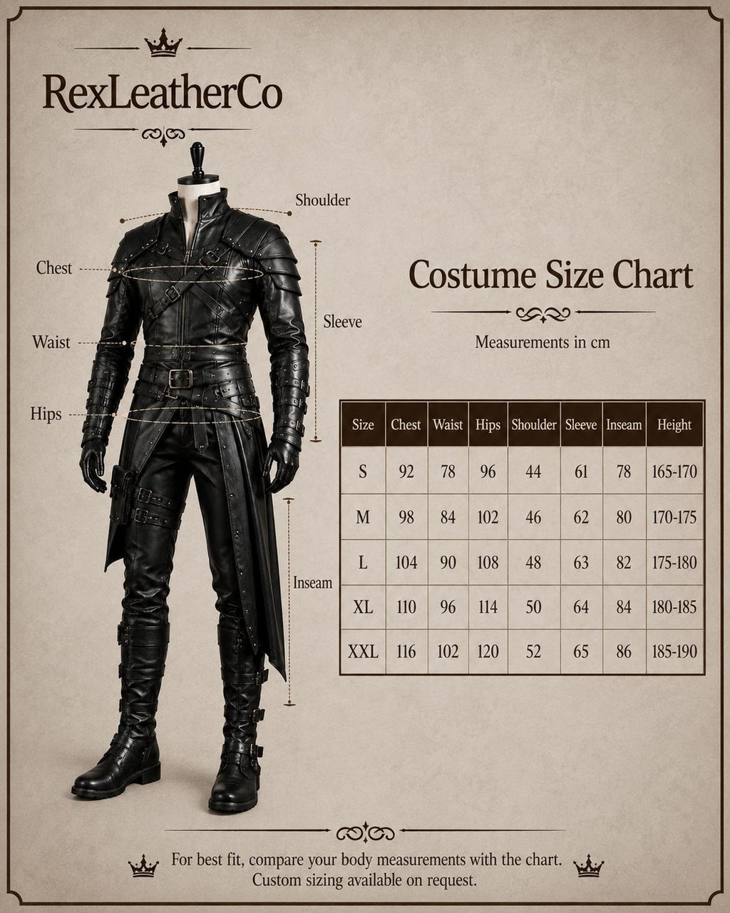 Handmade Black Leather Fantasy King Costume, Gothic Medieval Armor, Gold Detailing (Men's)