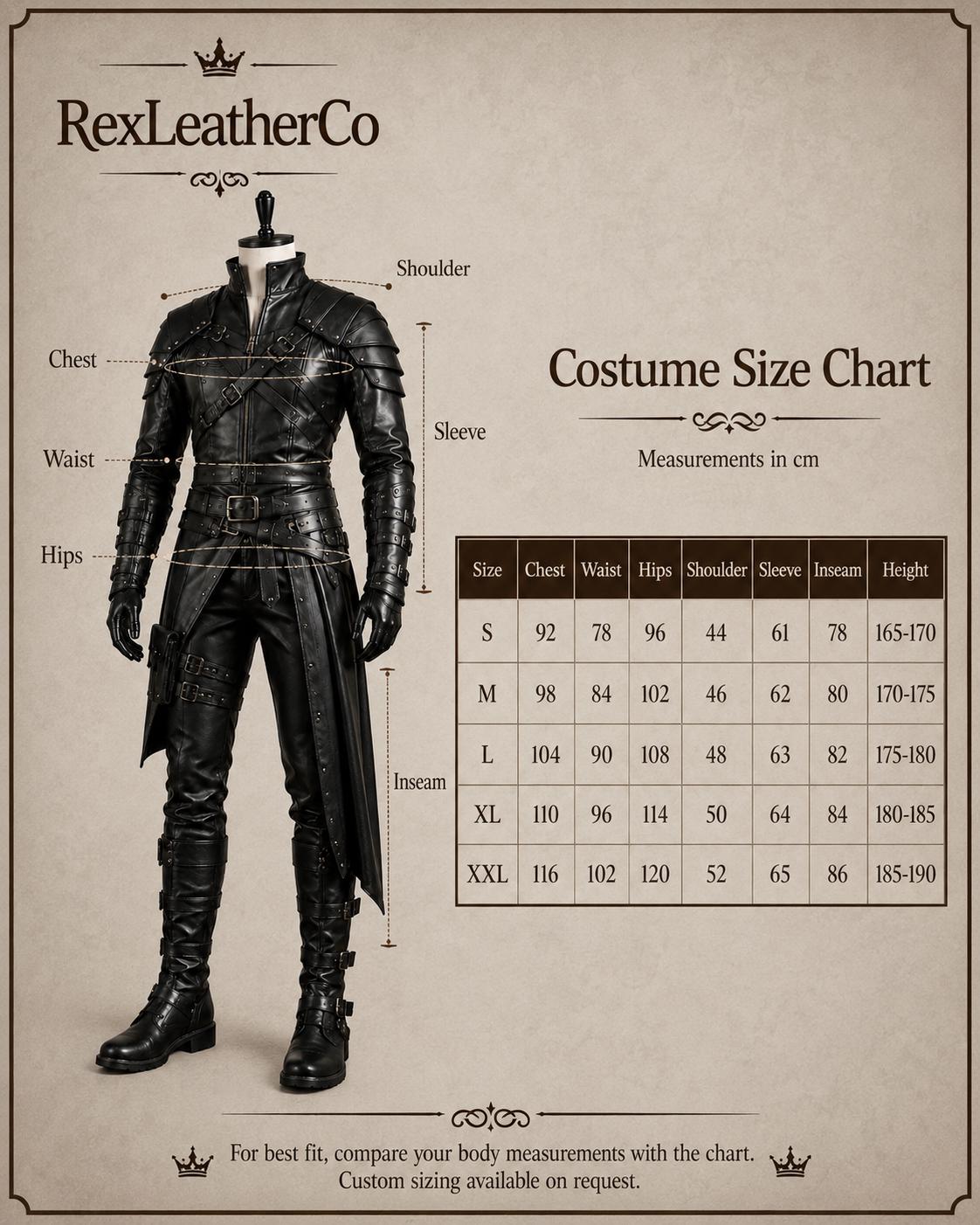Handmade Black Leather Fantasy King Costume, Gothic Medieval Armor, Gold Detailing (Men's)