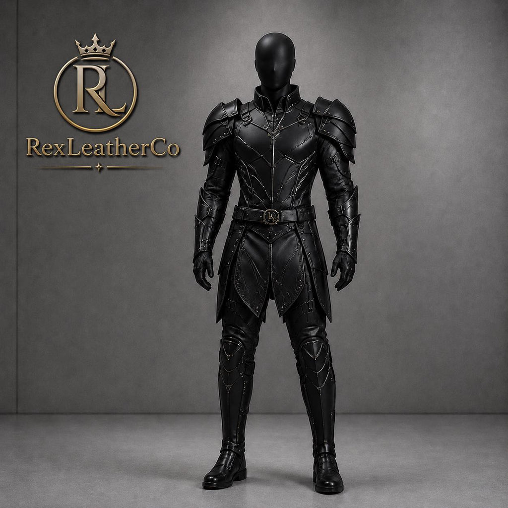 Black Leather Knight Armor Costume, Medieval Warrior Full Body Cosplay Suit