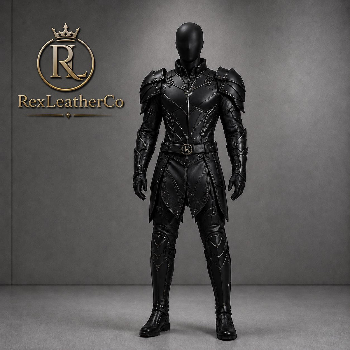 Black Leather Knight Armor Costume, Medieval Warrior Full Body Cosplay Suit