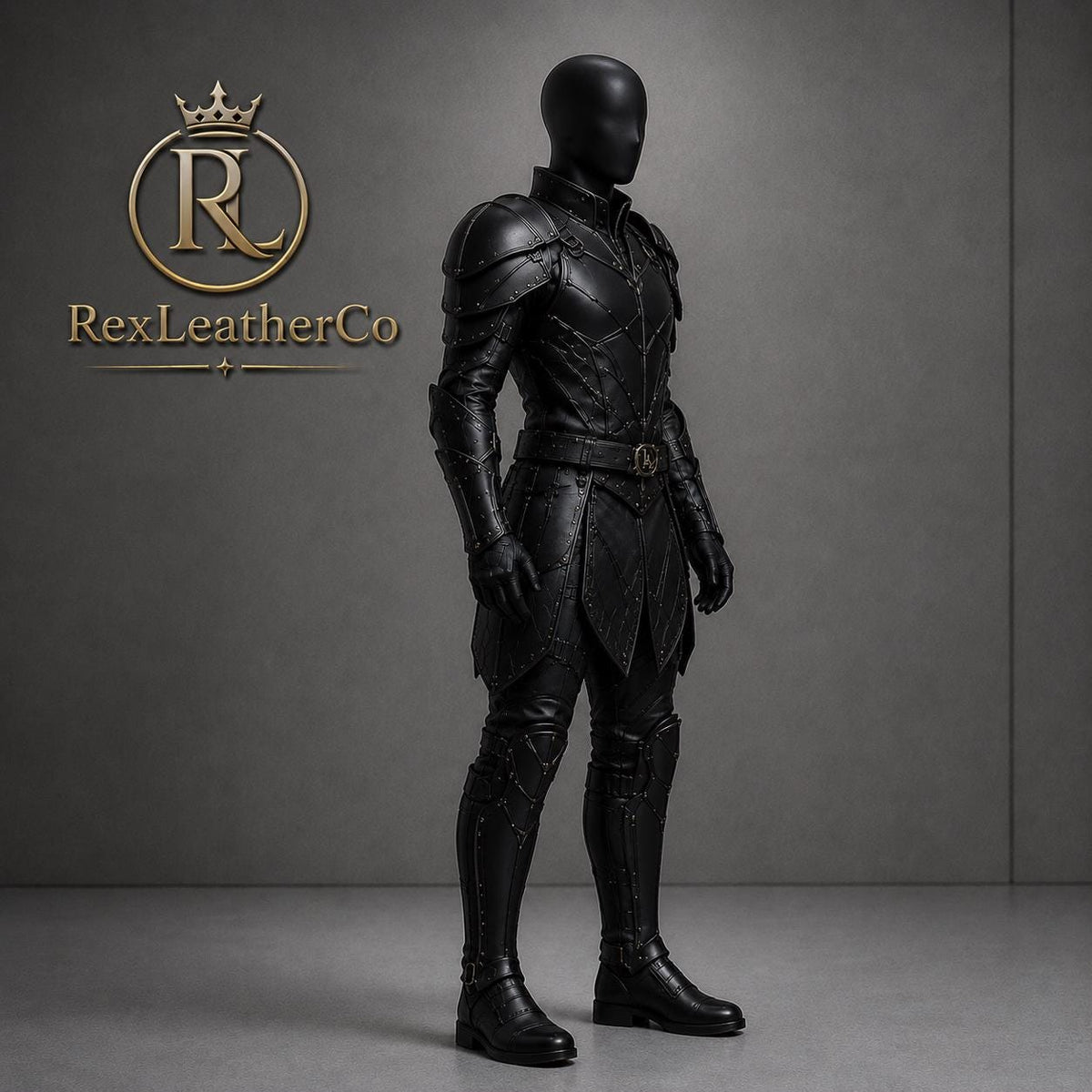 Black Leather Knight Armor Costume, Medieval Warrior Full Body Cosplay Suit