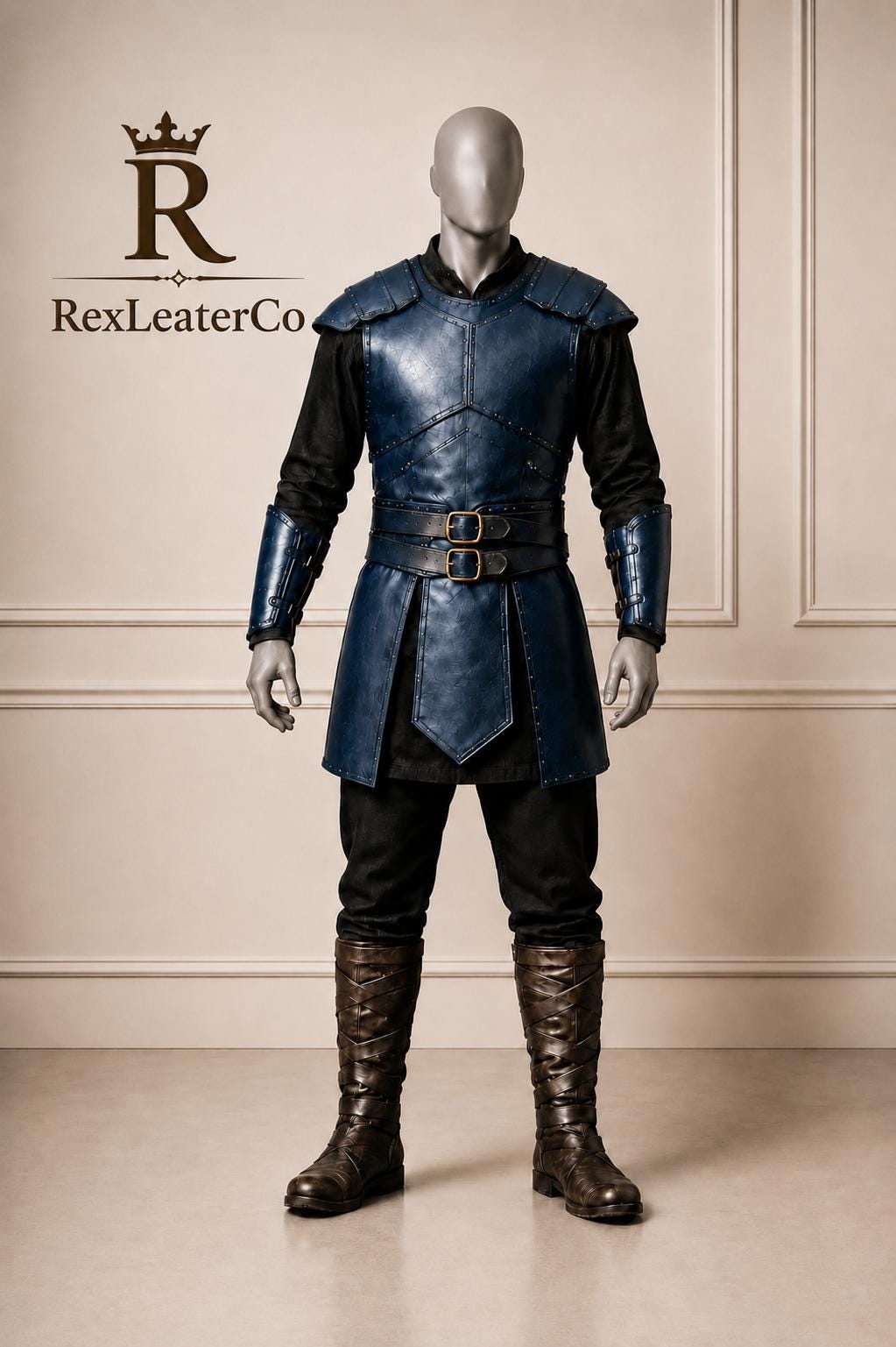 Handmade Blue Leather Armor Costume, Medieval Fantasy Warrior Outfit (Custom Sizing)