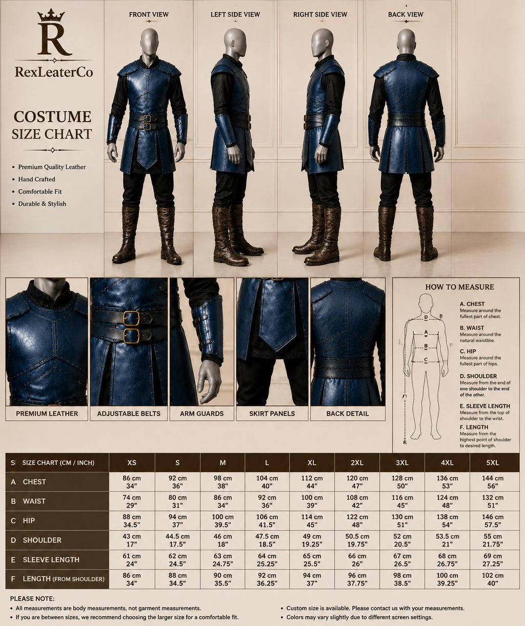 Handmade Blue Leather Armor Costume, Medieval Fantasy Warrior Outfit (Custom Sizing)