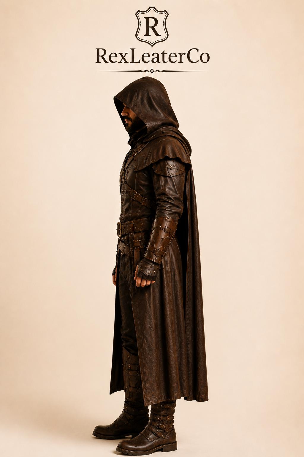 Handmade Brown Leather Medieval Hooded Armor Costume, Viking Fantasy Cosplay LARP Outfit