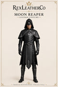 Handmade Moon Reaper Leather Costume, Gothic Fantasy Armor, Hooded Cape, Crescent Moon Detailing