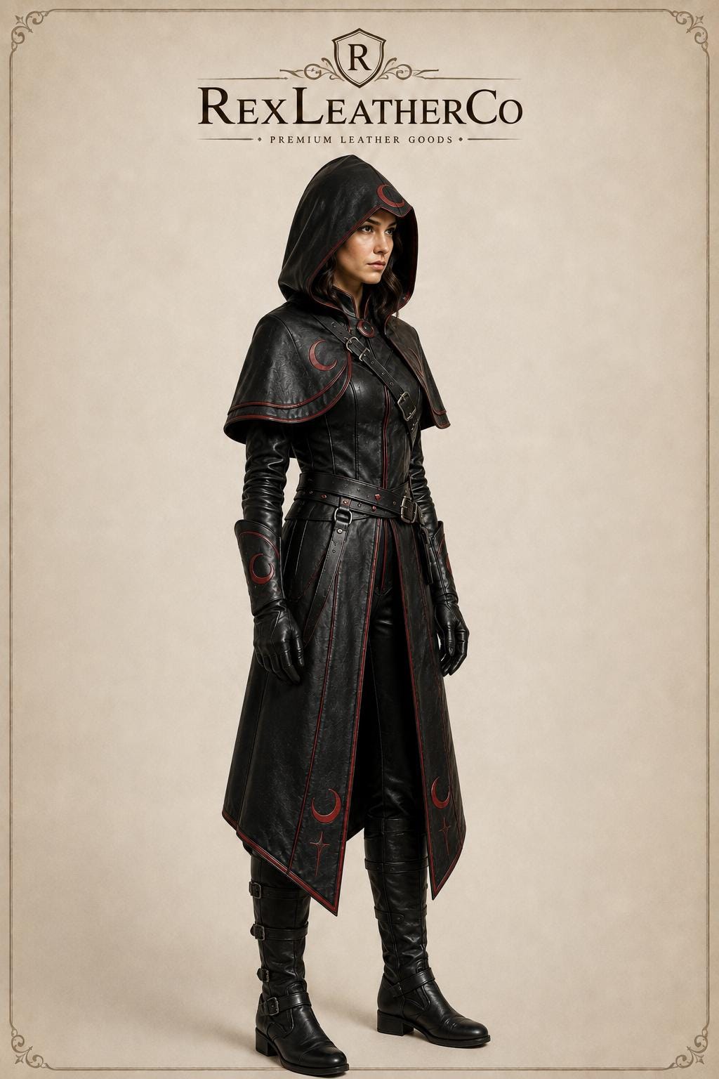 Handmade Black Leather Hooded Costume, Gothic Fantasy Assassin Outfit (Custom Sizing)