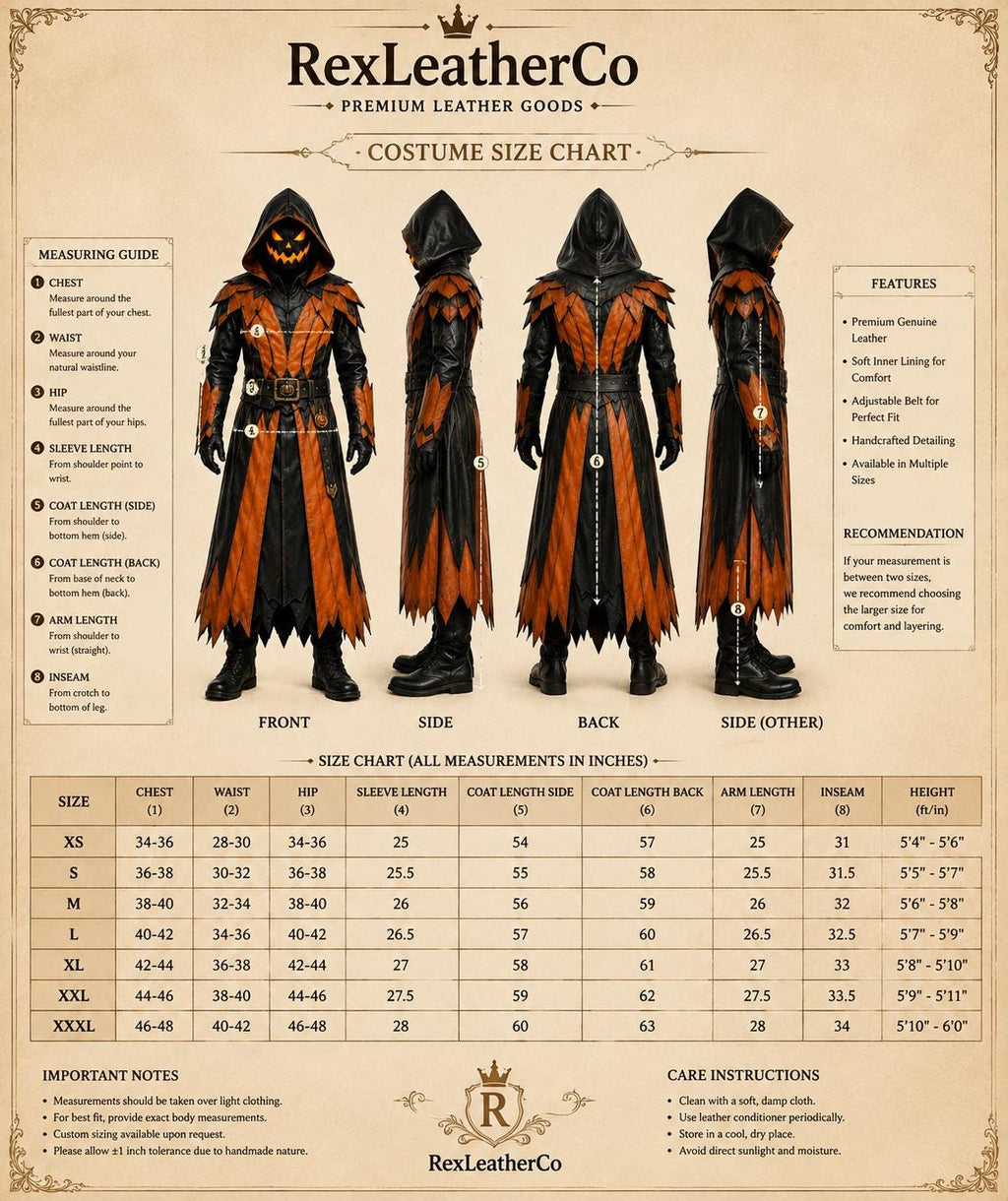 Handmade Leather Halloween Costume, Gothic Pumpkin Mask, Black Orange Cosplay Outfit