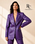 Purple Genuine Leather Women's Suit, Tailored Blazer and Trousers Set