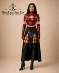 Red Leather Corset Top and Shoulder Armor, Gothic Fantasy Cosplay Outfit