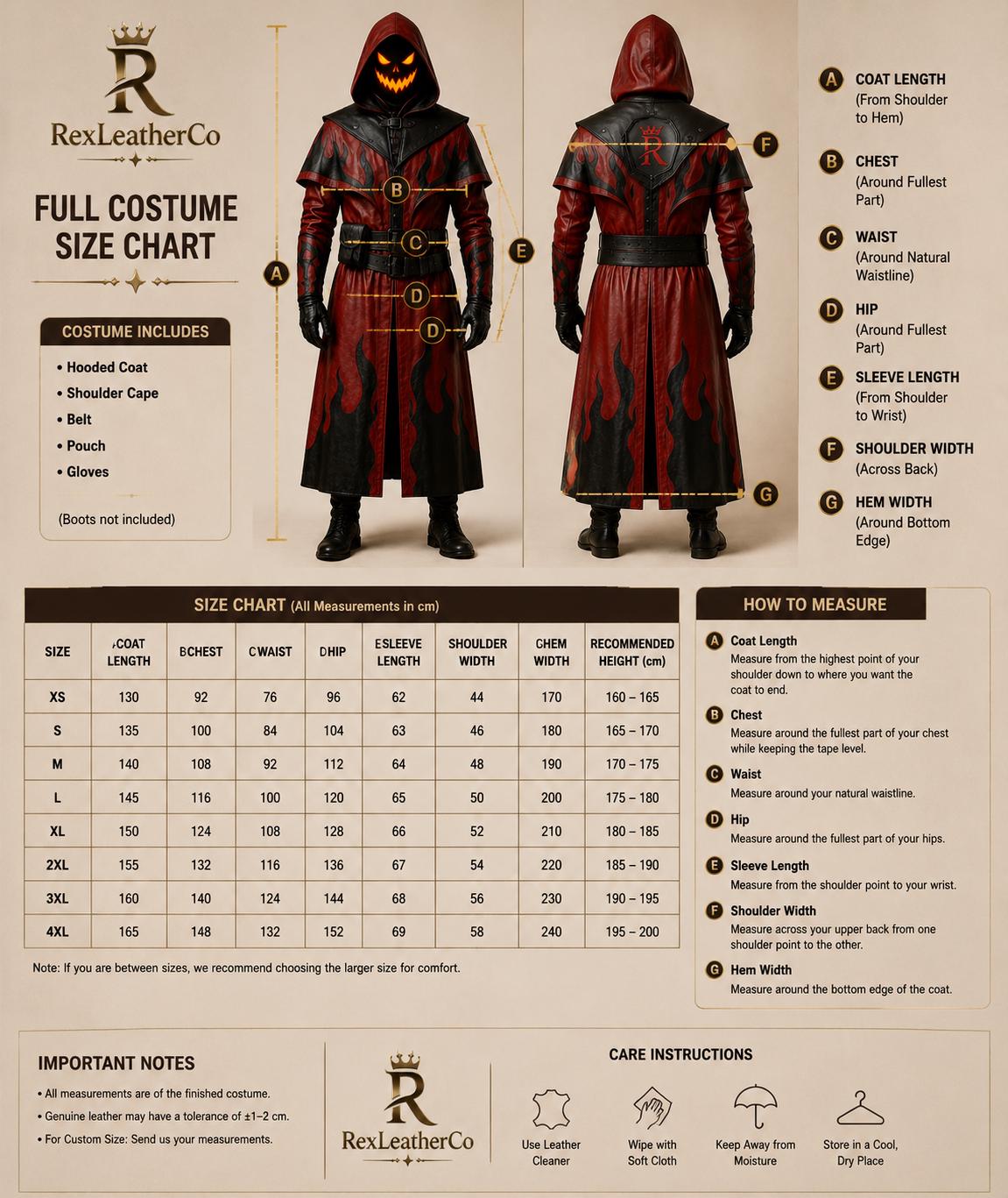 Red Black Leather Hooded Long Coat, Flame Gothic Fantasy Cosplay Costume