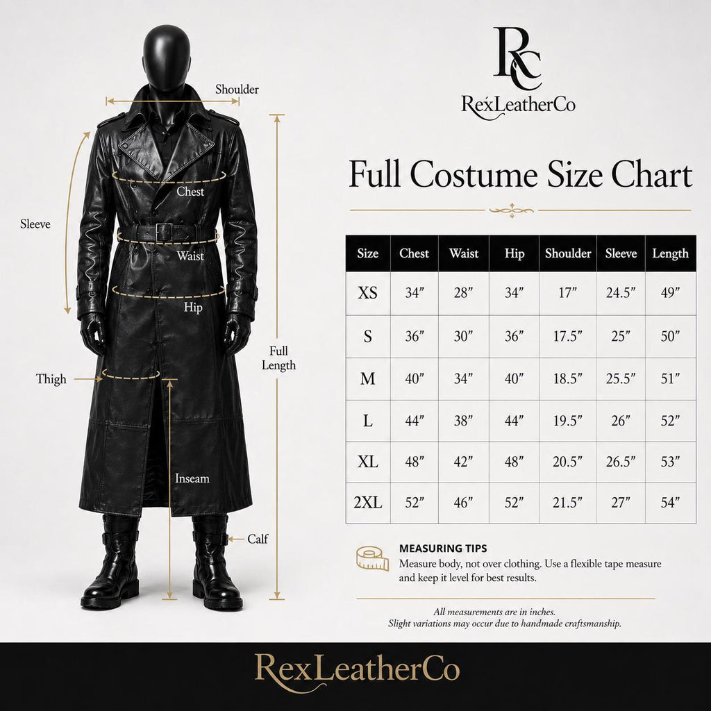 Handmade Black Leather Trench Coat, Gothic Biker Style, Custom Fit