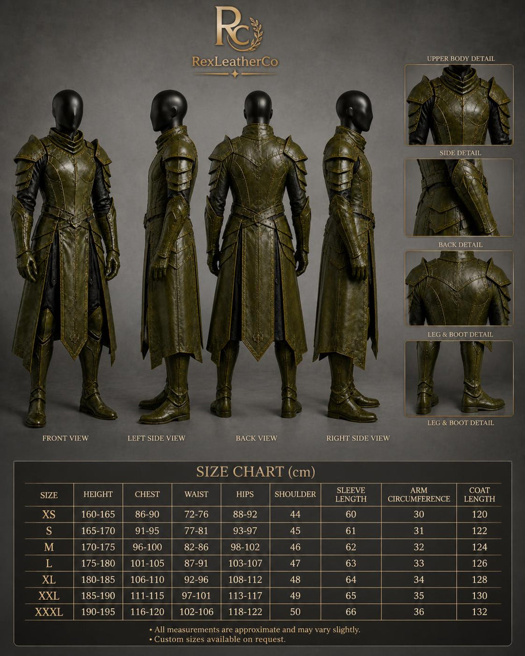 Handmade Leather Medieval Armor Costume, Warrior Knight LARP Cosplay Set