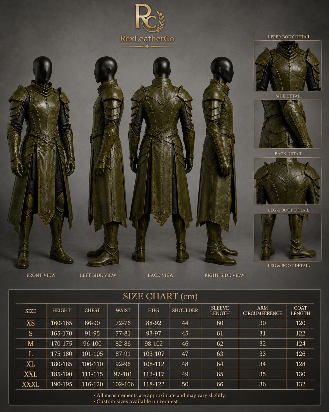 Handmade Leather Medieval Armor Costume, Warrior Knight LARP Cosplay Set