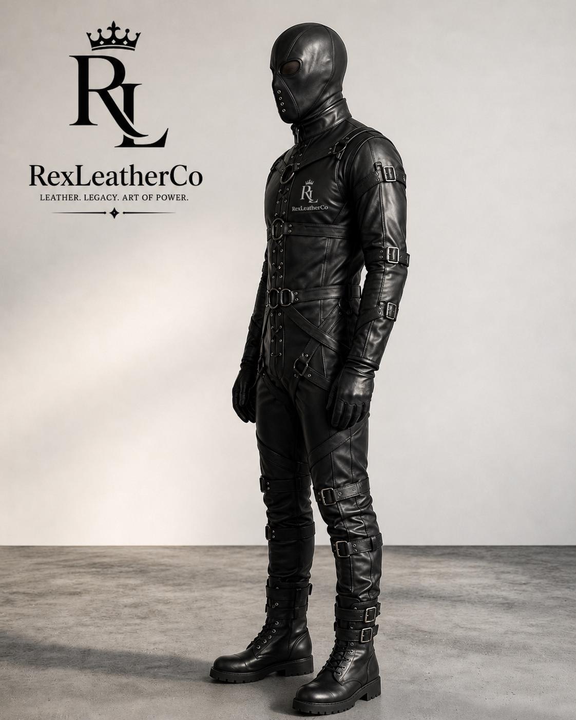 Handmade Black Leather Full Body Costume, Gothic Cosplay Outfit with Mask
