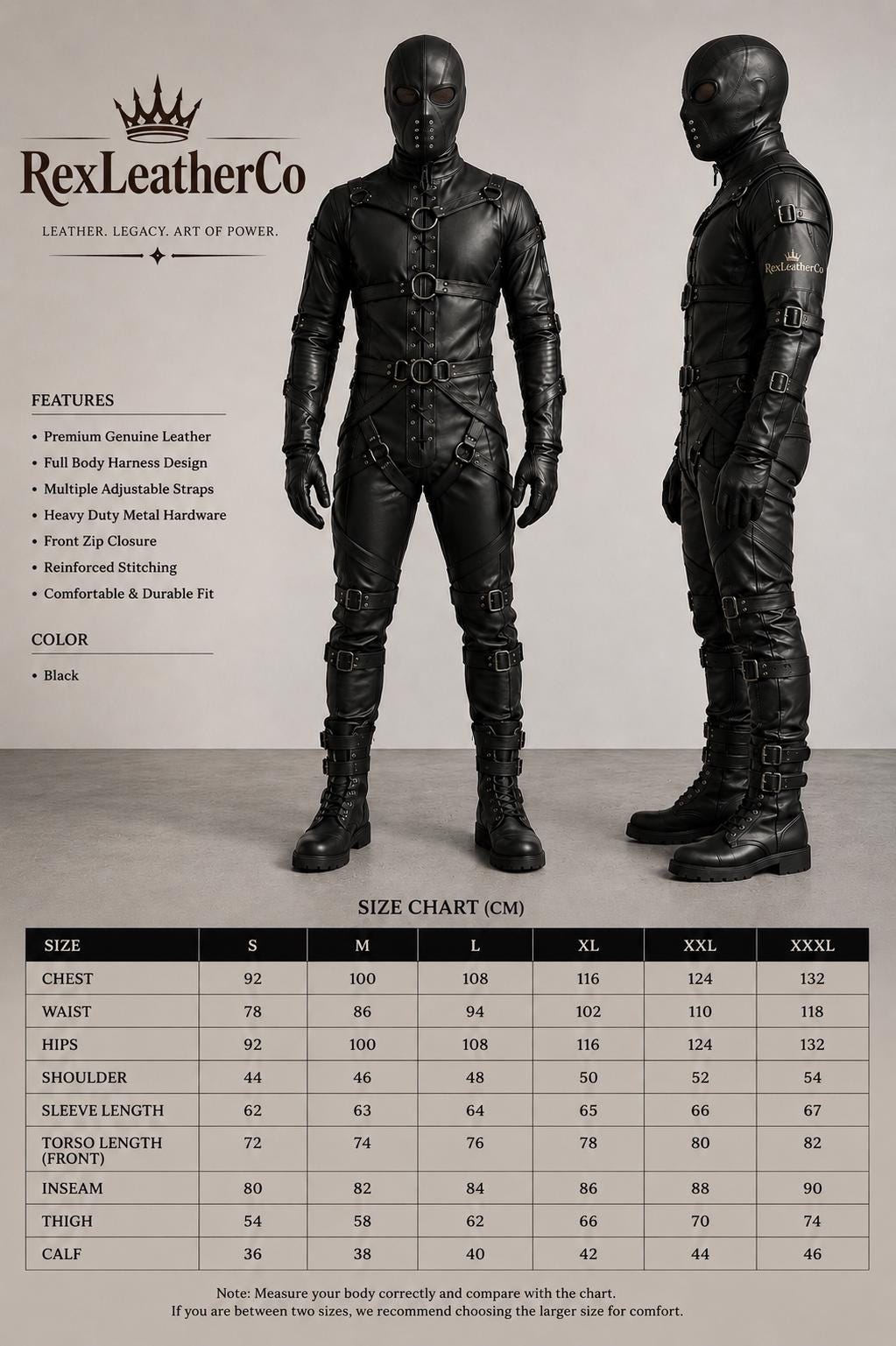 Handmade Black Leather Full Body Costume, Gothic Cosplay Outfit with Mask