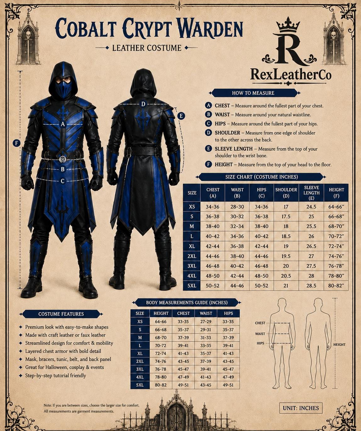 Handmade Blue Black Leather Warrior Costume, Gothic Fantasy Armor, Medieval Cosplay Suit
