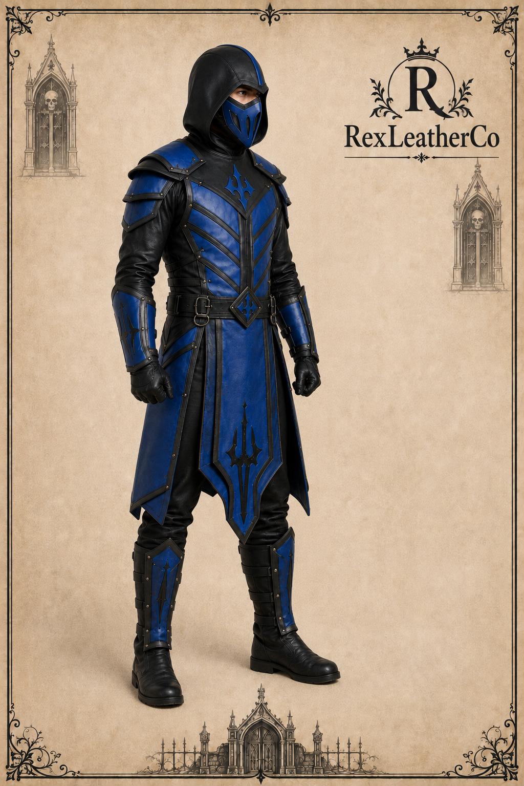 Handmade Blue Black Leather Warrior Costume, Gothic Fantasy Armor, Medieval Cosplay Suit