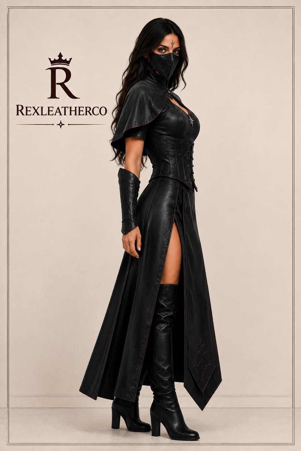 Handmade Black Leather Warrior Costume, Gothic Fantasy Dress, Cosplay Armor (Custom Sizing)
