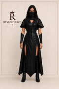 Handmade Black Leather Warrior Costume, Gothic Fantasy Dress, Cosplay Armor (Custom Sizing)