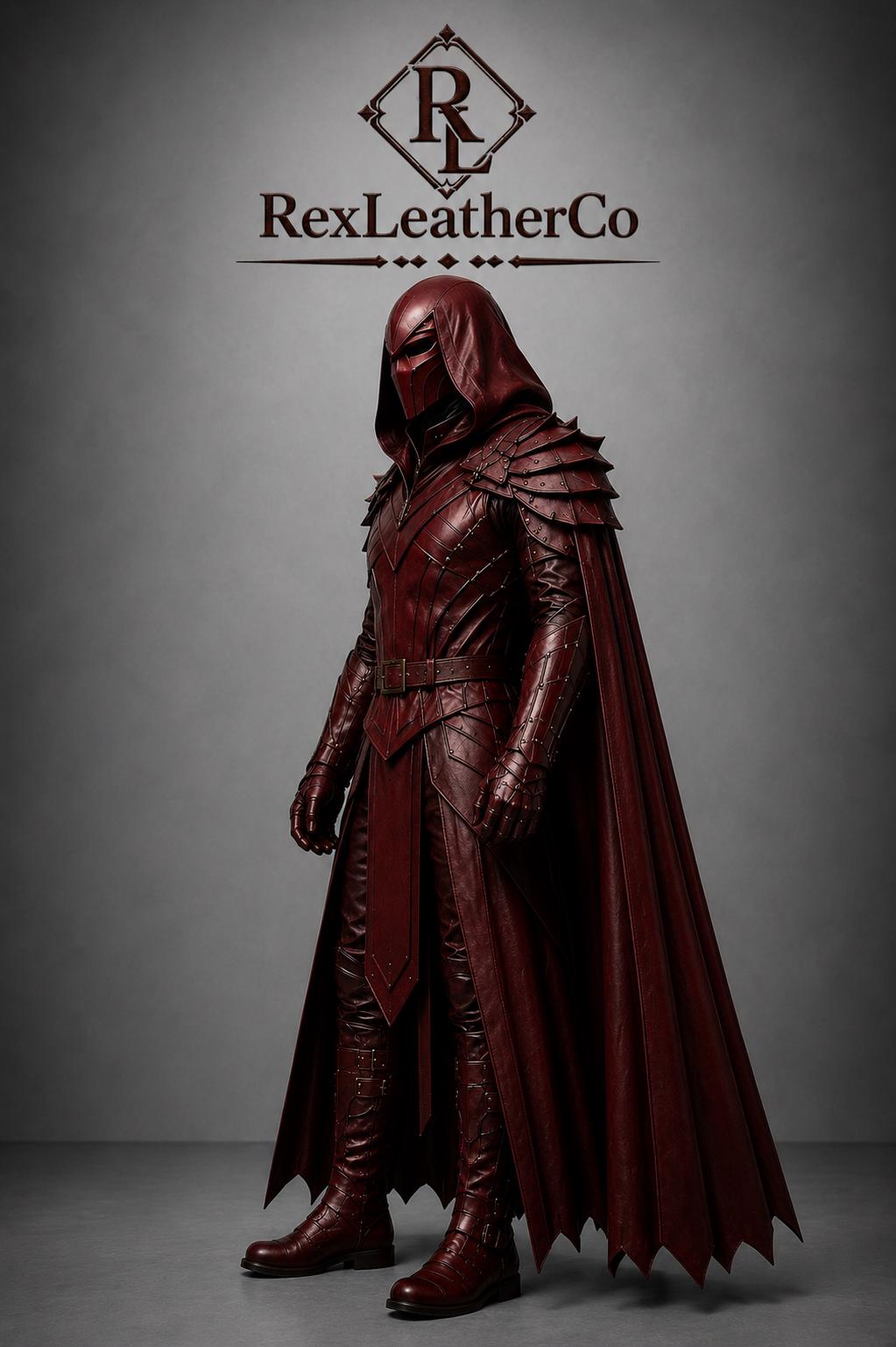 Handmade Dark Red Leather Fantasy Warrior Costume, Hooded Gothic LARP Outfit