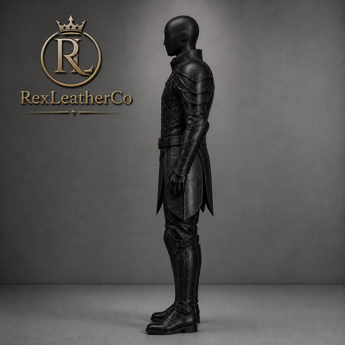 Black Leather Knight Armor Costume, Medieval Warrior Full Body Cosplay Suit