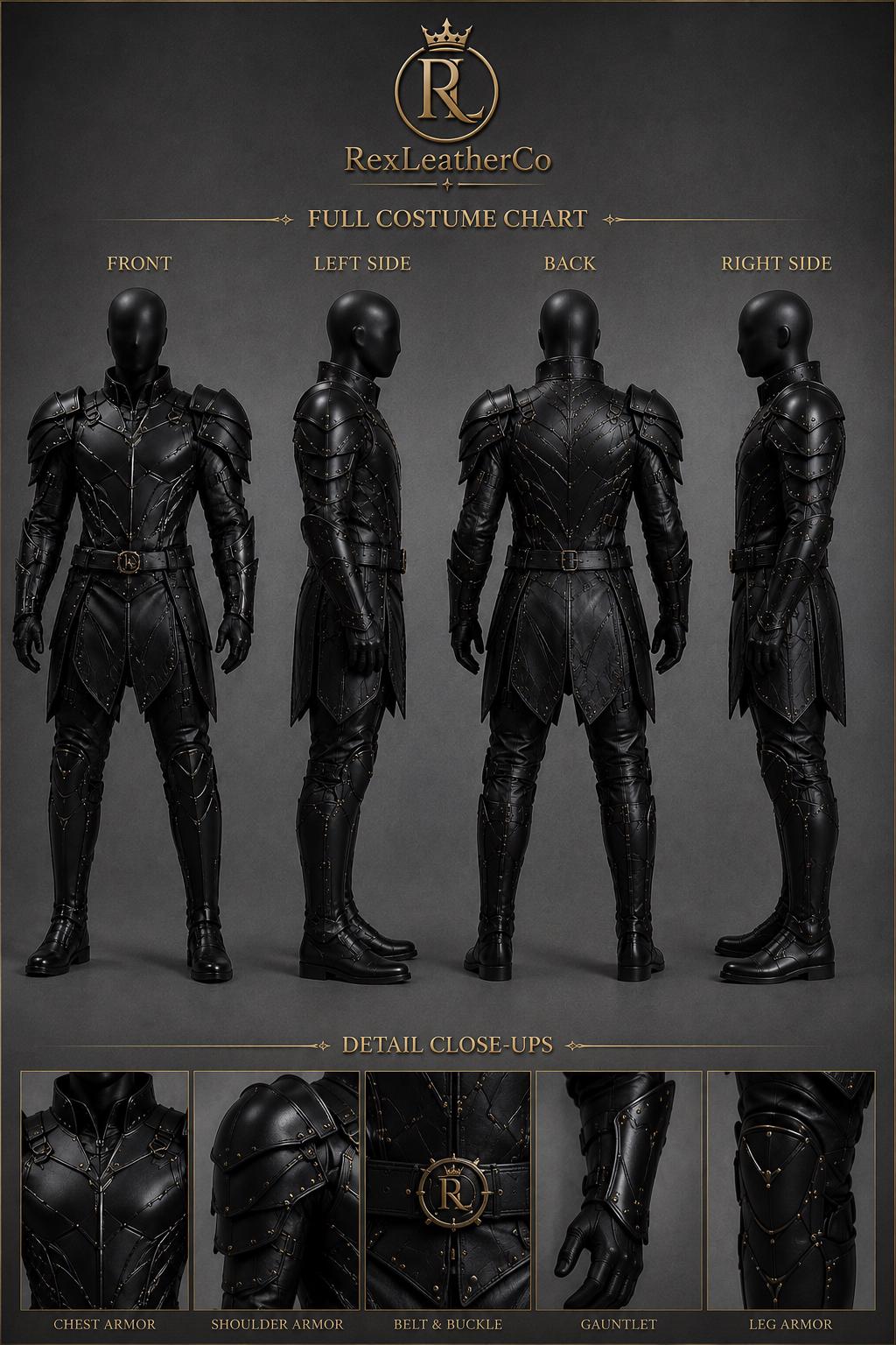 Black Leather Knight Armor Costume, Medieval Warrior Full Body Cosplay Suit