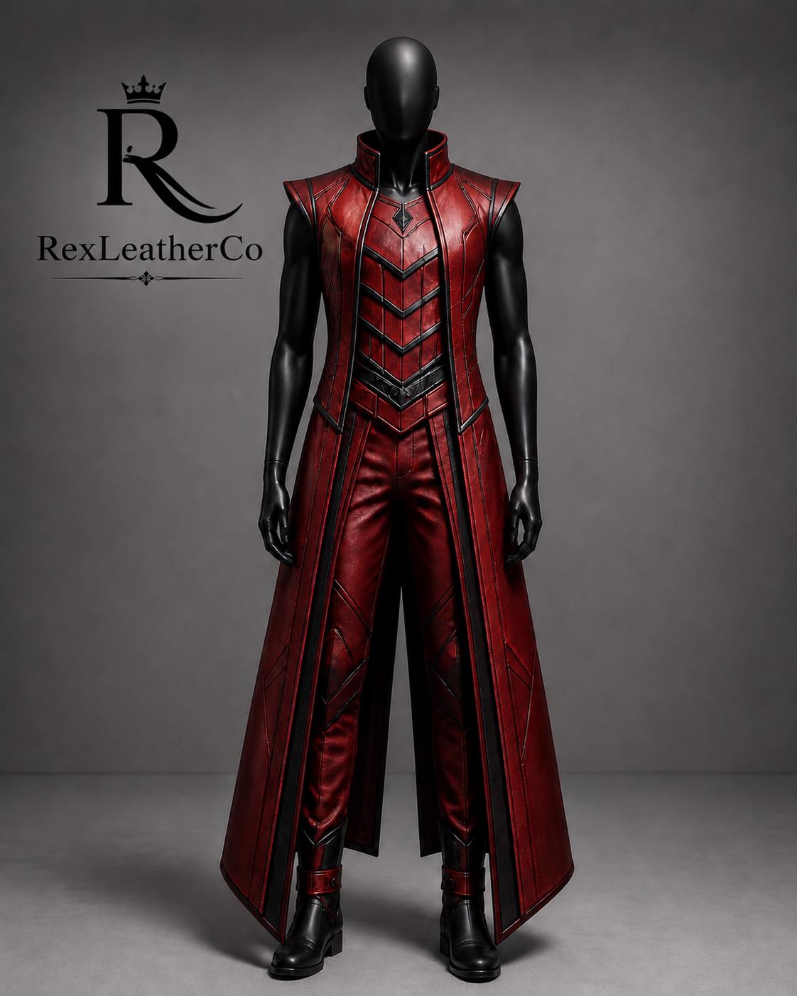 Handmade Red Black Leather Fantasy Warrior Costume, Gothic LARP Outfit (Custom Sizing)