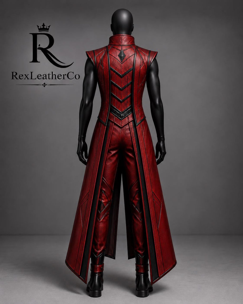 Handmade Red Black Leather Fantasy Warrior Costume, Gothic LARP Outfit (Custom Sizing)