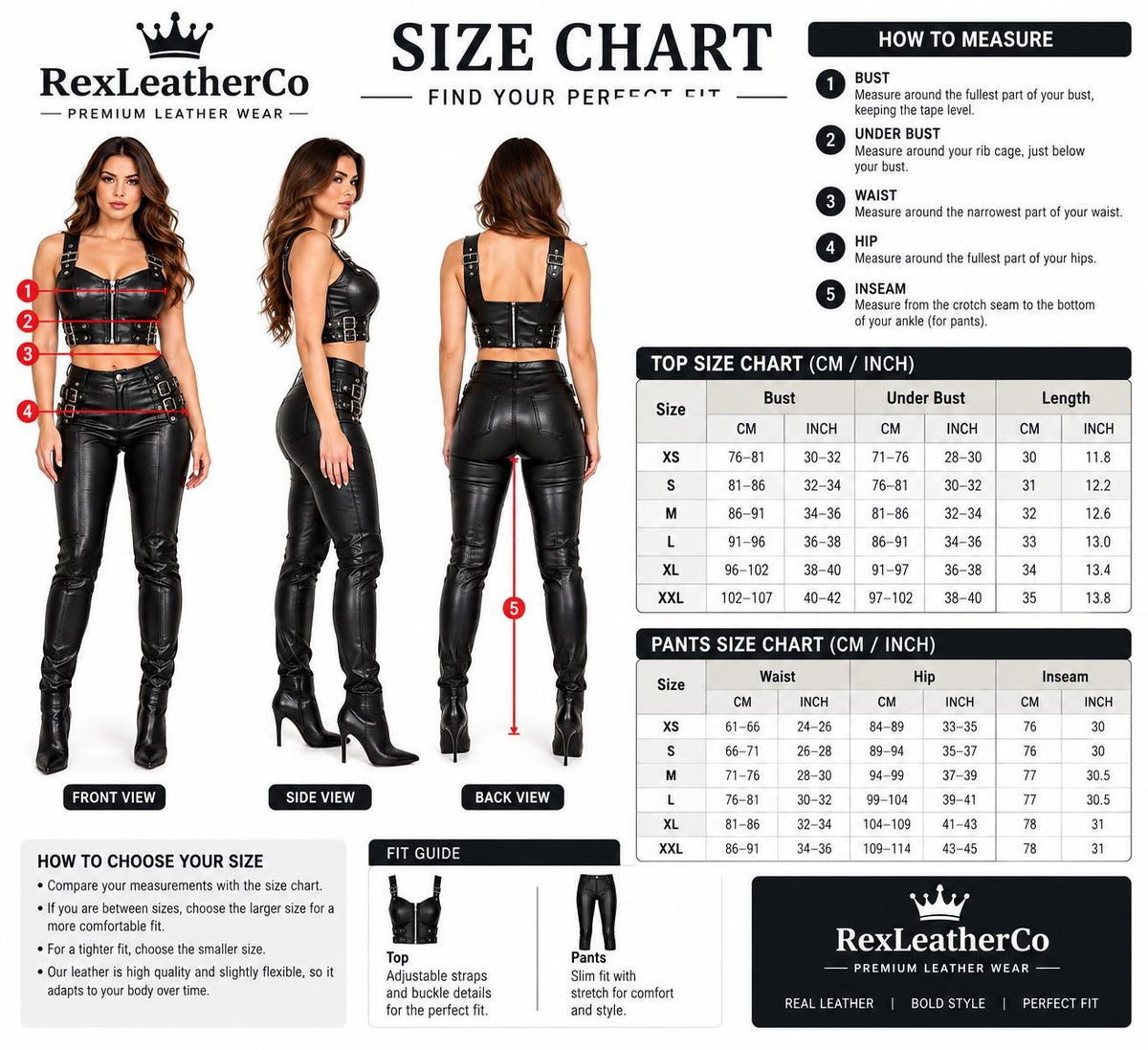 Handmade Black Leather Two-Piece Set, Gothic Biker Crop Top & Pants
