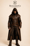 Handmade Brown Leather Medieval Hooded Armor Costume, Viking Fantasy Cosplay LARP Outfit
