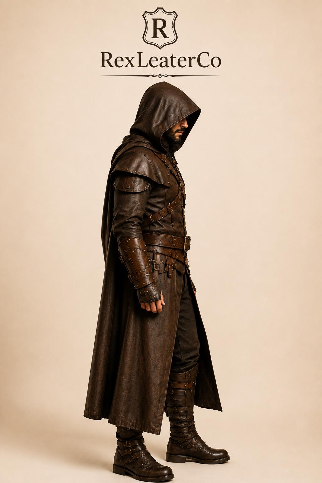 Handmade Brown Leather Medieval Hooded Armor Costume, Viking Fantasy Cosplay LARP Outfit