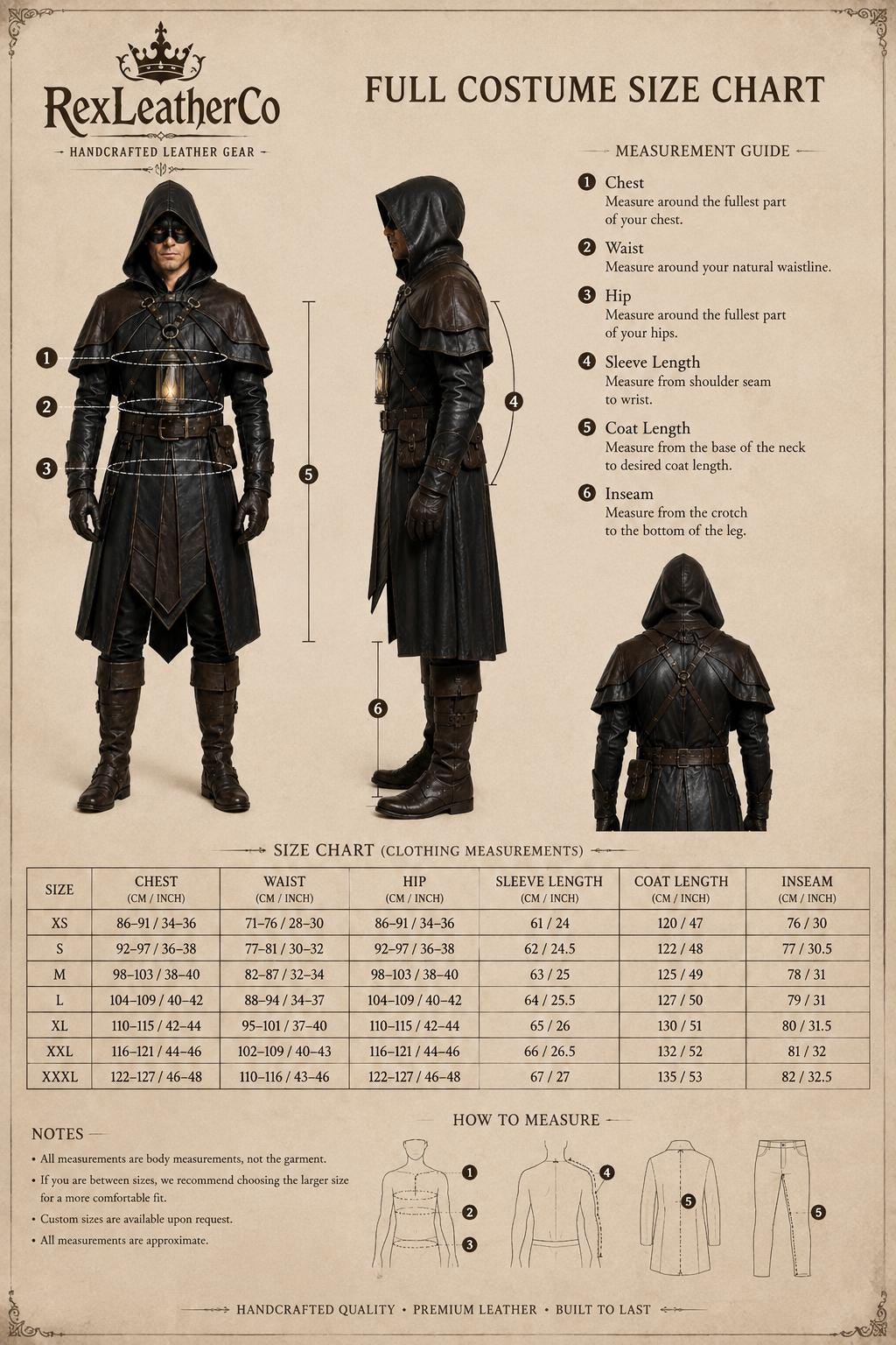 Handmade Black Brown Leather Assassin Costume, Hooded Medieval Ranger Outfit (LARP Cosplay)