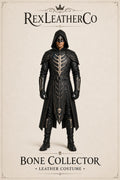 Handmade Black Leather Bone Collector Costume – Gothic Medieval Warrior Outfit (Custom Sizing)