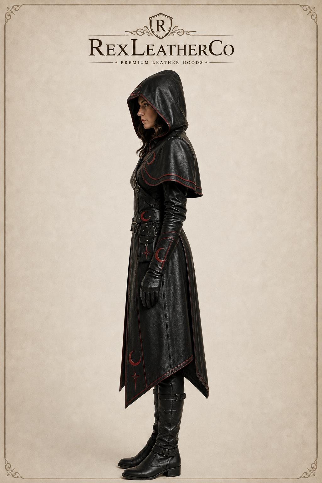 Handmade Black Leather Hooded Costume, Gothic Fantasy Assassin Outfit (Custom Sizing)