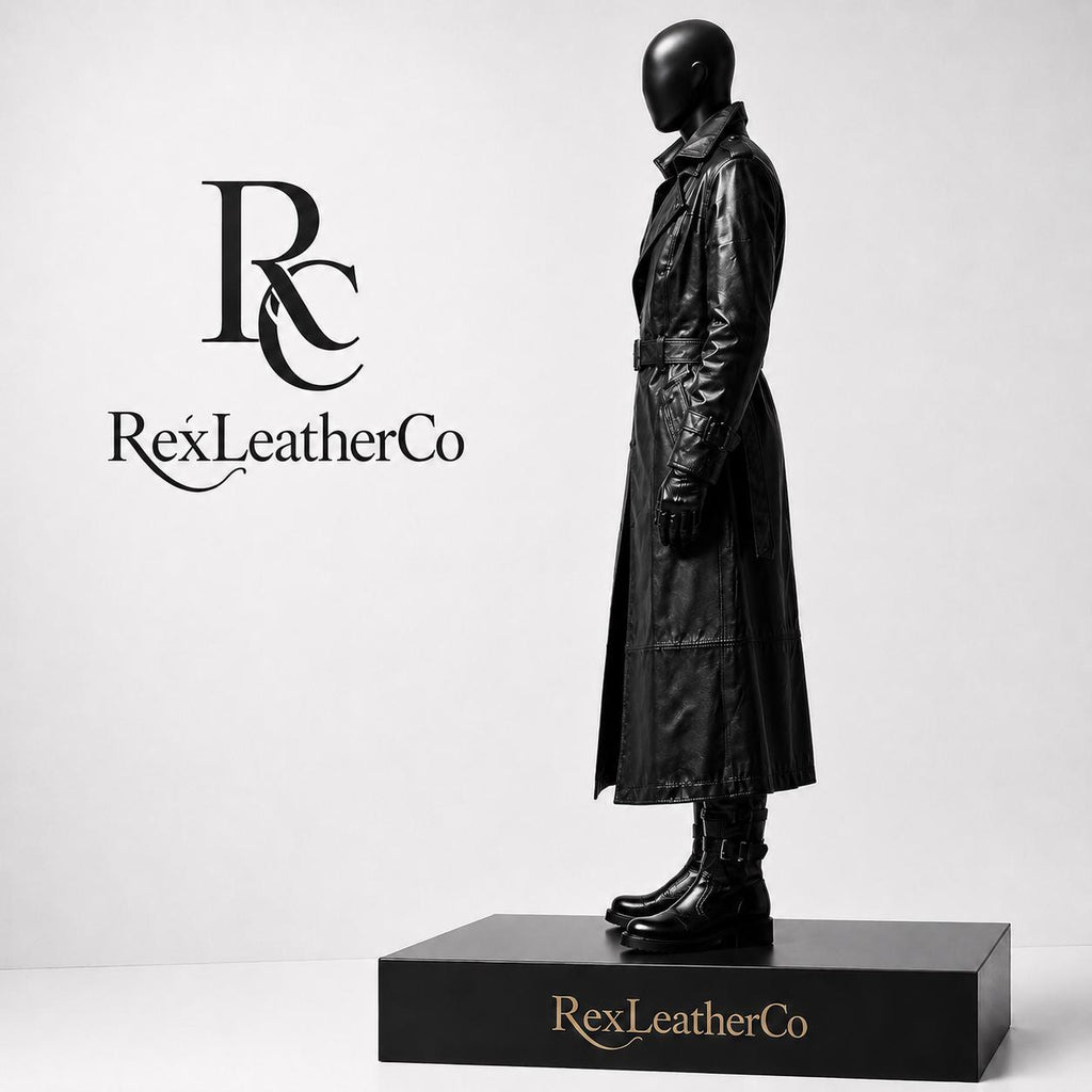 Handmade Black Leather Trench Coat, Gothic Biker Style, Custom Fit