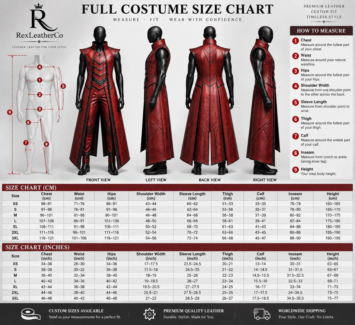 Handmade Red Black Leather Fantasy Warrior Costume, Gothic LARP Outfit (Custom Sizing)