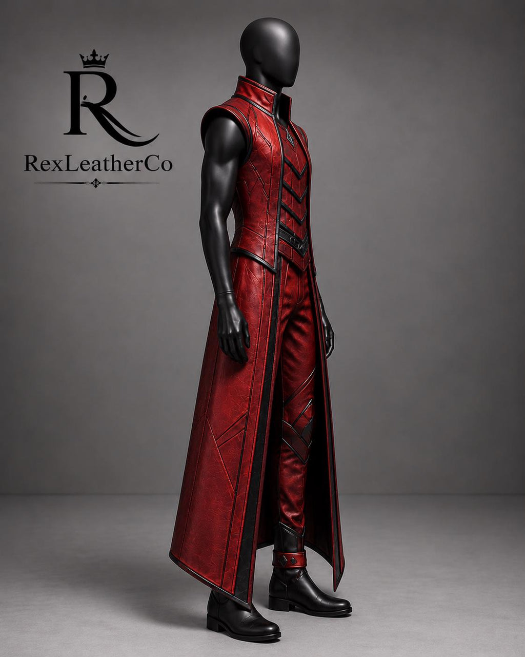 Handmade Red Black Leather Fantasy Warrior Costume, Gothic LARP Outfit (Custom Sizing)