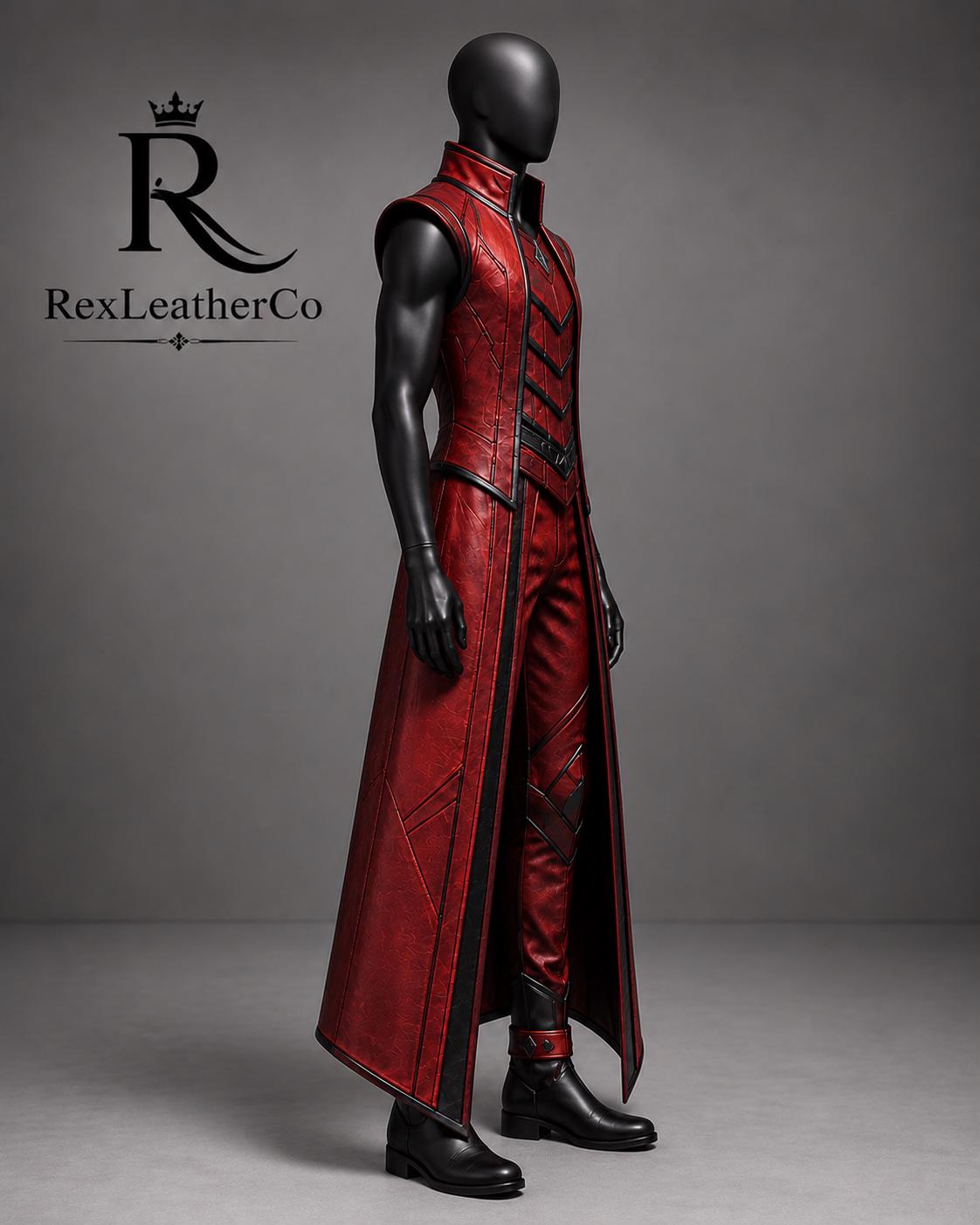 Handmade Red Black Leather Fantasy Warrior Costume, Gothic LARP Outfit (Custom Sizing)