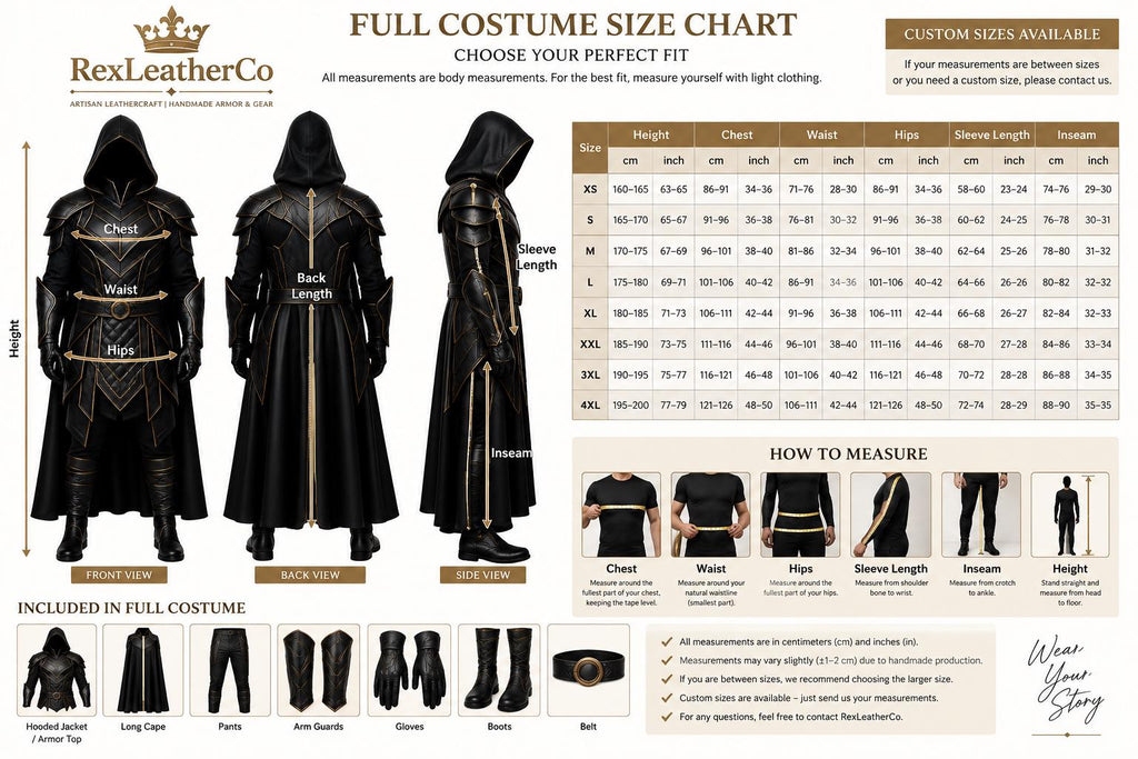 Black Leather Hooded Assassin Armor Costume – Medieval Fantasy Warrior Cosplay – Handmade LARP Renaissance Outfit
